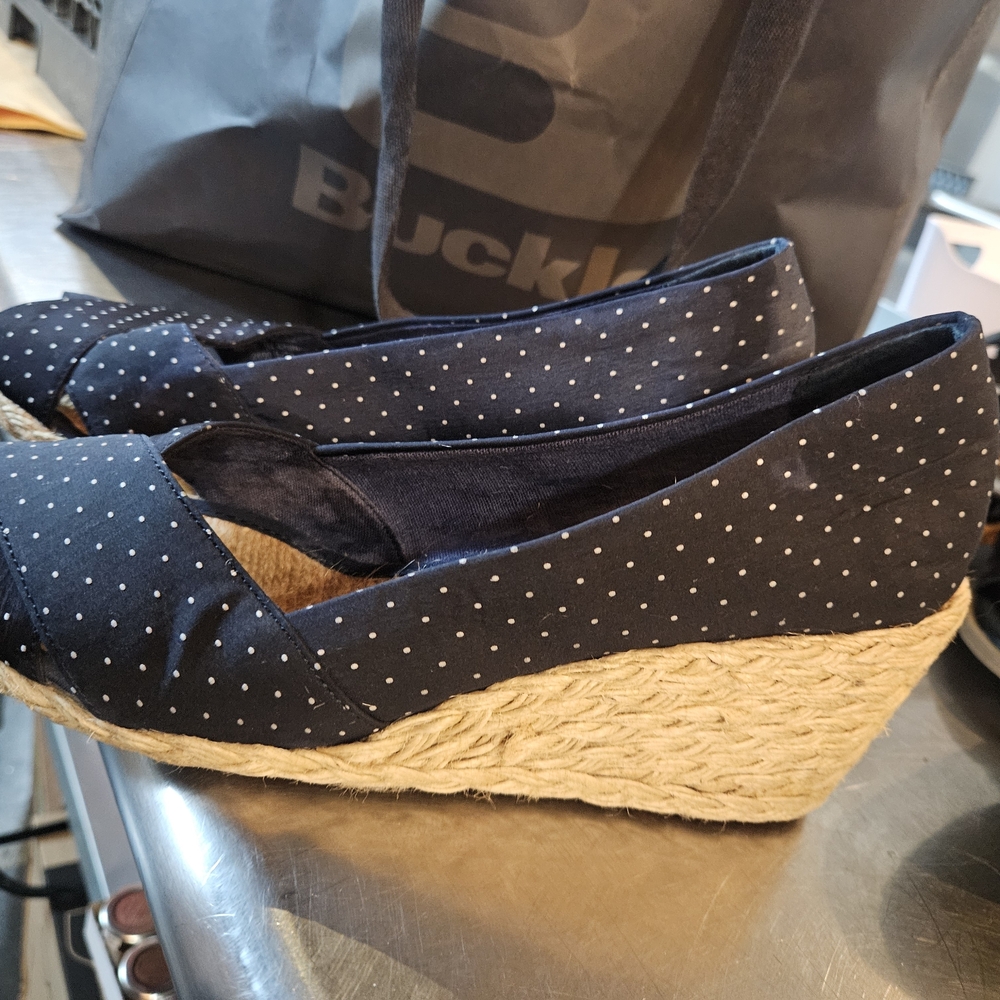 Women's Navy Polka Dot Wedge Espadrilles